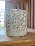 Mandala Lace Cement Planter Pot – White Hollow Carved Design