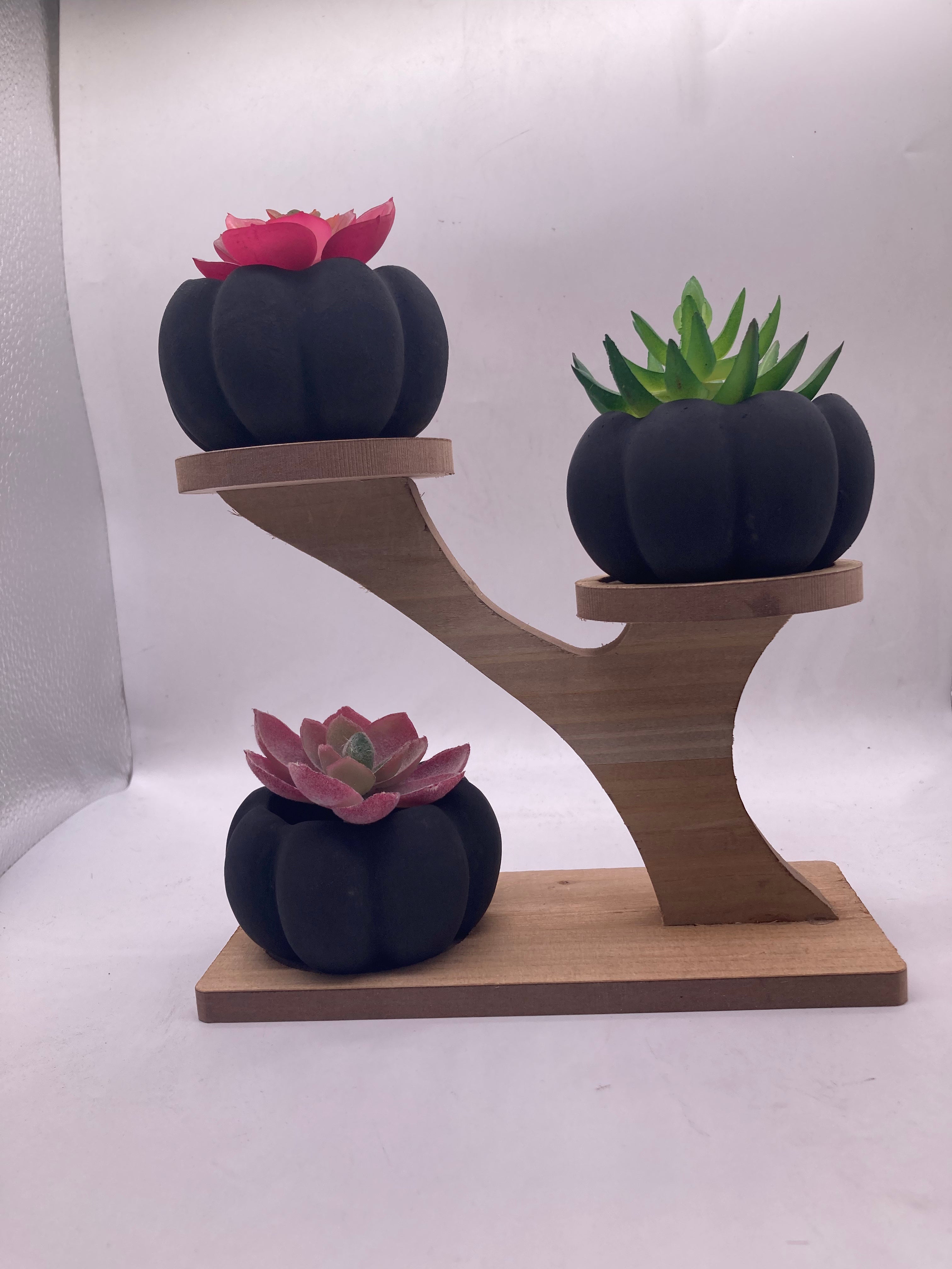 Concrete Pot with Bamboo Rack – Modern Home Decor