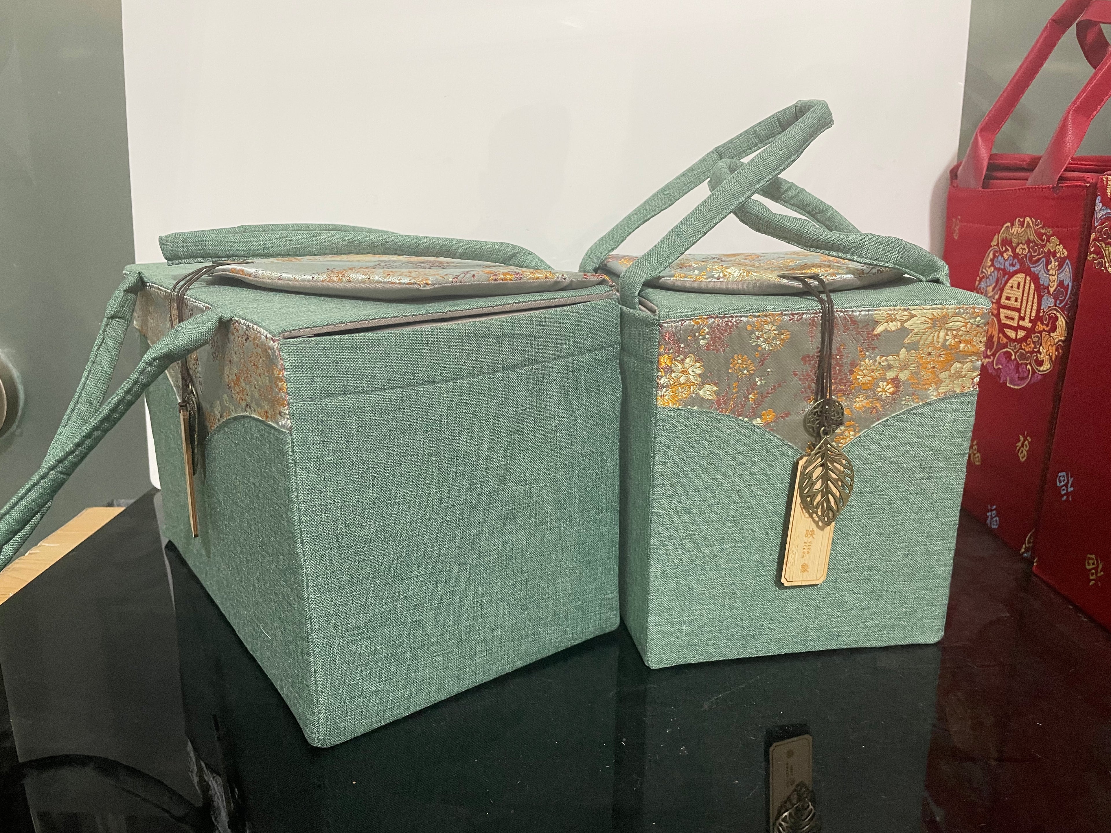 Canvas Gift Bag & Storage Box Set with Teacup – Style 10
