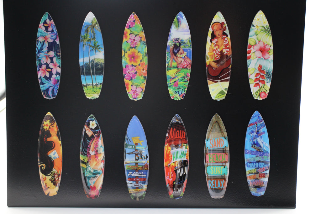 Hawaii Surfboard Fridge Magnets – Set of 24 Tropical Designs